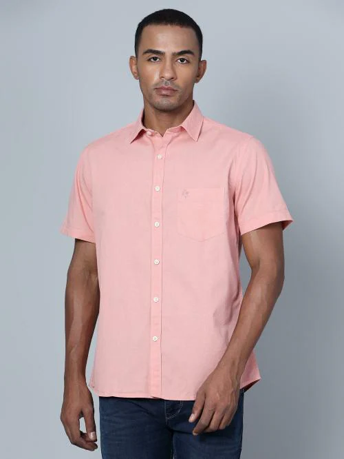 Cantabil Men Pink Solid Casual Half Sleeves Shirt