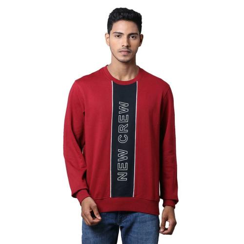 Parx Men Round Neck Dark Maroon Solid Sweatshirt