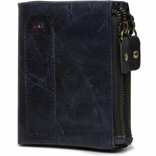 VERMELLO Mens Blue Genuine Leather RFID Wallet