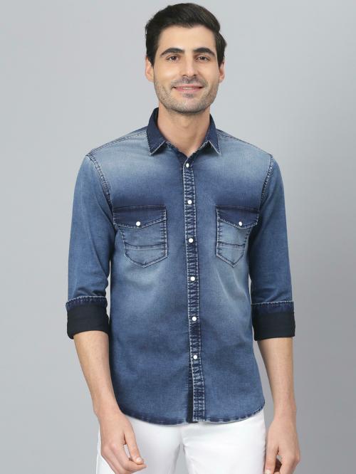 Dennis Lingo Men's Slim Fit Cotton Denim Full Sleeves Casual Shirt (Indigo)