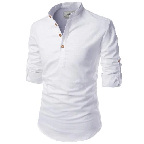 Vida Loca Cotton White Color Full Sleeve Casual Mandarin/Chinese Collor Slim Fit Short Kurta For Men and Boys