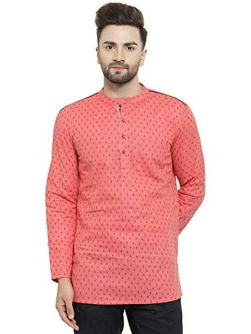 ARCHATTIRE Men Dark Peach Cotton Designer Pintucks Short Kurta (Size 48)