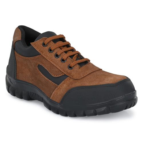 ALLSAFE Genuine Leather Steel Toe Safety Shoes For Men (Brown)