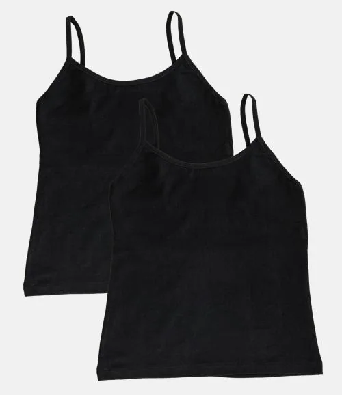 Adira | Girls Starter Camisoles | Flat Padded Innerwear Vest | Camisole For Puberty | Girls Slip | Covers Nipples & Gives Confidence At School | stretchy Cotton | Pack Of 2 | Black | XXL