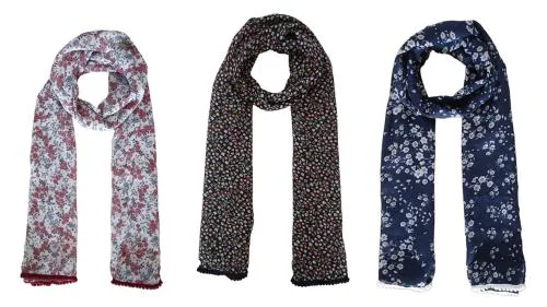 Fashage Printed Multi color scarf with lace(set of 3)