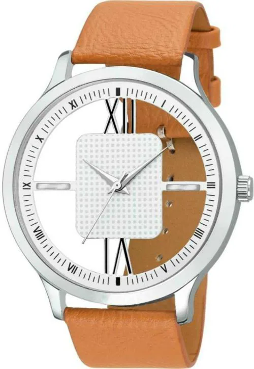 Bolun Analog White Dial Brown Strap Watch For Men
