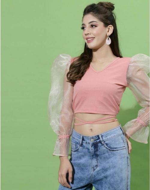 Mevika Peach Puff Sleeve With Strap Top