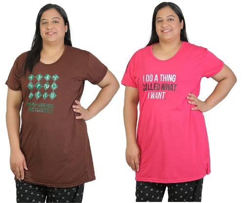 La Rainbow Women's Plus Size Printed Round Neck Half Sleeve Long Side Slit Cotton T-Shirts