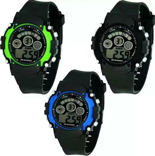 Blutech Digital Grey Dial Black Strap Watch For Boys (Pack Of 3)