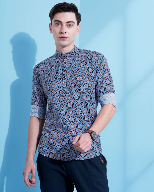 ACT SMART BY CAMISA Men Kurtas Printed Short Kurta Blue Size XXL