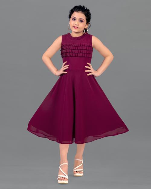 Fashion Dream Girls Wine Solid Georgette Pack Of 1 Frock | Dresses | Kids Wear | Girls Dress | Kids Dress | Frock | Frock Girls | Girls Frock | Dresses For Girls | Kids Girl Dress | Frock For Girls