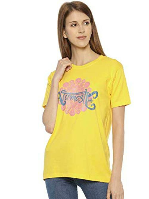 OBOW Women Yellow Cotton Tshirt (L)