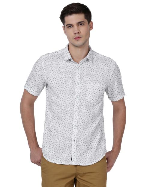 t-base Half Sleeve Cotton Printed Dobby Shirt For Men - Cement