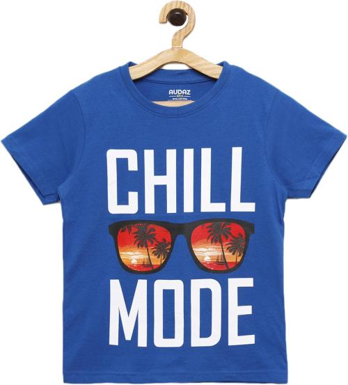De Moza Boys Blue Printed Cotton Blend T Shirt (9-10 Years)