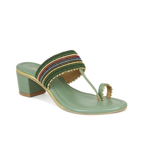 Inc.5 Green Ethnic Kolhapuri One Toe Block Heels