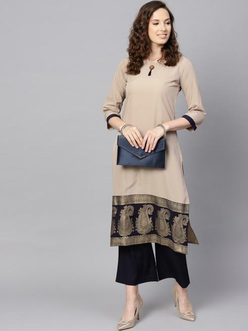 Ziyaa Women Beige Paisley Kurta Palazzo Set