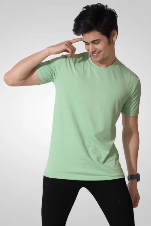 Sonibros casual wear body fit solid single colored round neck half sleeves premium butter lycra fabric t-shirts SEA GREEN