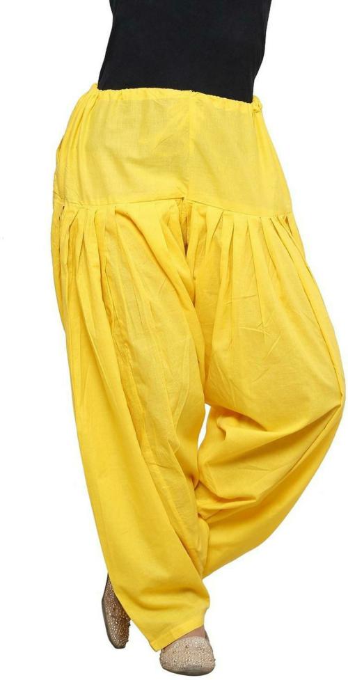 PISTAA Women Yellow Solid Cotton Blend Single Patiala