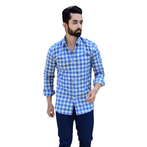 Tistabene Blue and White Wide Checks Mens Shirt