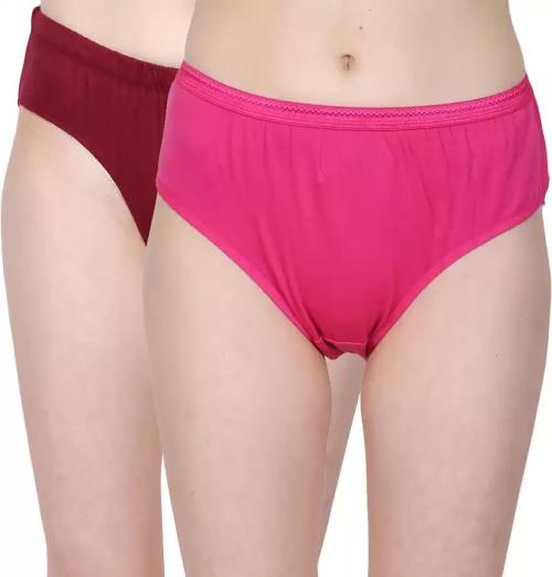 Cavenders Pink, Maroon Cotton Blend Pack of 2 Womens Hipster Panties