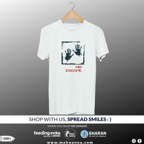 ME HOON NA Mens 100% Combed Cotton No Escape-White Printed T-Shirt - White (Small)