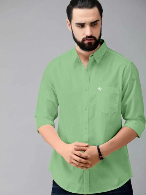 Bought First Men Light Green Solid Pure Cotton Casual Shirt (Xl)
