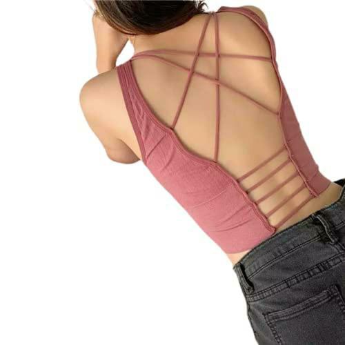 SHAPERX Womens Sports Bra High Workout Tops Padded Back Cropped Tank Tops for Yoga Gym Free Size (28 Ill 34) (B, Light Maroon)