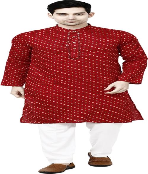 TAVAN Men Bandhani Straight Kurta (Red)