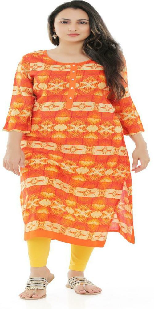 Fashion Tadka MNM Women Orange Abstract Viscose Kurta (S)