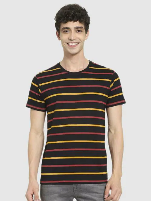 Bewakoof Men Striped Multicolor Short Sleeve Round Neck T-shirt