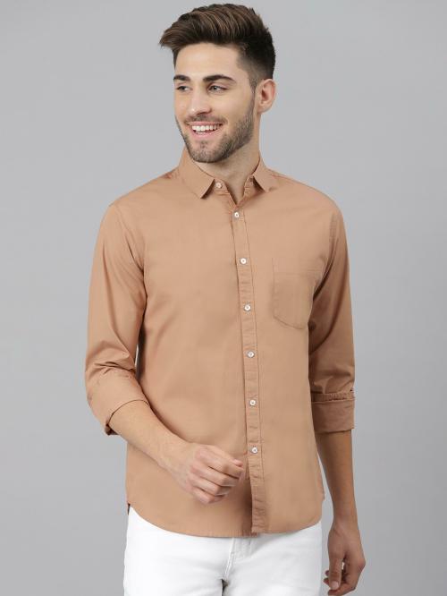 Dennis Lingo Men's Slim Fit Pure Cotton Solid Full Sleeves Casual Shirt (Camel)