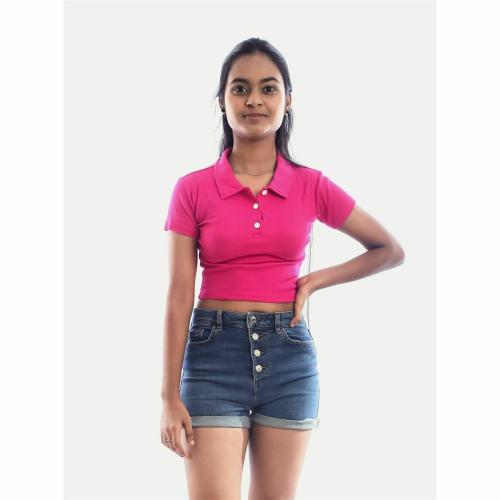 Rad Prix Women Pink Cropped Polo T shirts