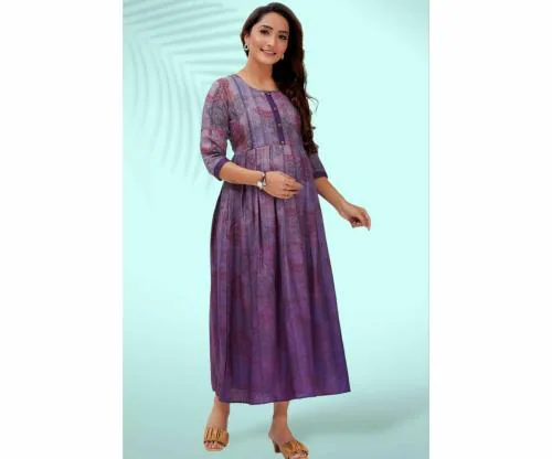 Ritijya Cotton Slub Anarkali Flaired Maternity Kurta| Feeding Kurtis For Women With Zip For Nursing & Pregnancy