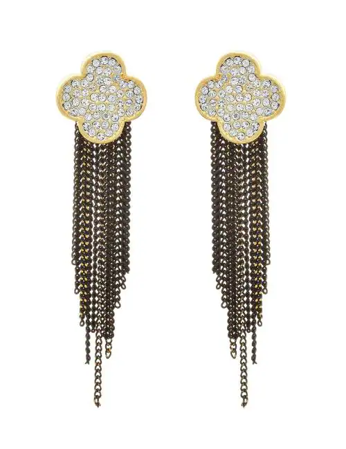 Jfl - Jewellery For Less Traditional One Gram Gold Plated Floral Diamond Earrings For Women