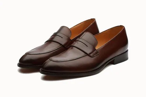 The Royale Peacock Brown Penny Leather Loafers for Men (Brown)