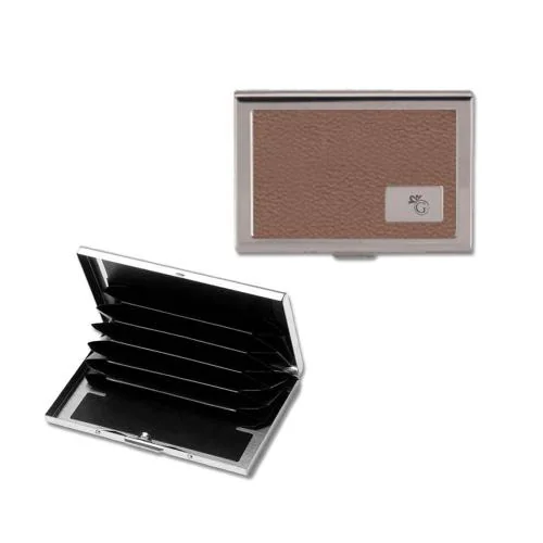 Giftana 6 Slot RFID Credit Card Holder Metal Wallet, Stainless Steel and Pu Leather Credit Or Debit Card Protector Case, RFID Blocking Metal Card Holder for Men and Women (Brown)