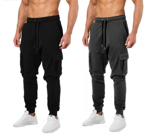 KAFF Mens Premium Cargo Track Pant Regular Fit with 4 pockets track pant- Pack of 2 (Colour: Charcoal Grey & Black, Size: L, Pack of 2)
