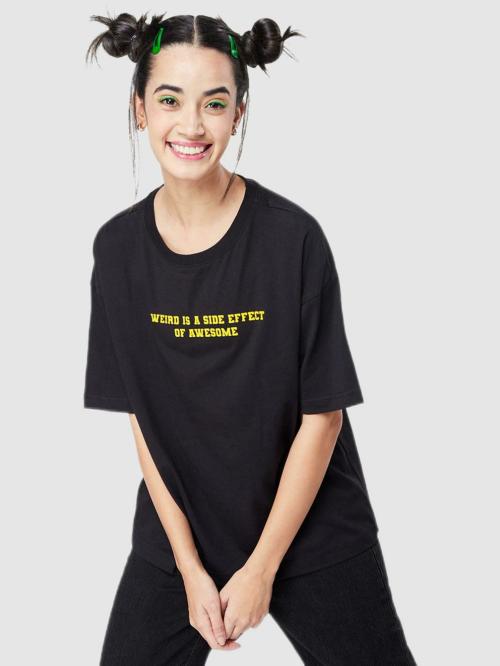 Bewakoof Women's Minions Typographic Black Short Round Neck T-shirt