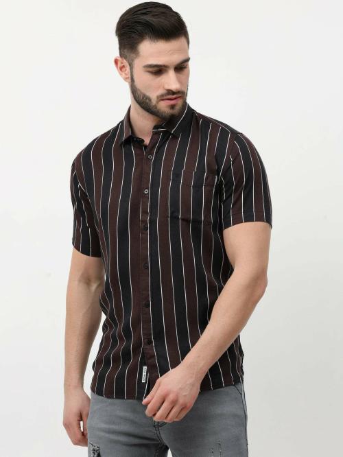 MAROON STRIPED HALF SLEEVE SHIRT-XL