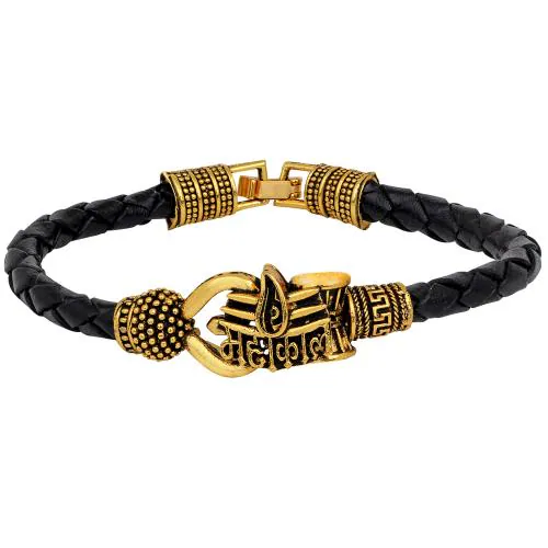 Buy Mahi Lord Shiv Trishul Mahakal Damru Designer Leather Kadas Bracelet Cuff for Men ...