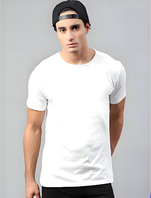 BE BEAS Solid Men Round Neck White T-Shirt ()