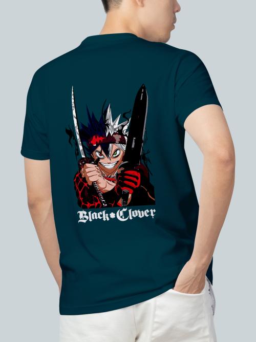 BLISSINK Anime Fighter Front And Back Printed Airforce Cotton Tshirt for Men