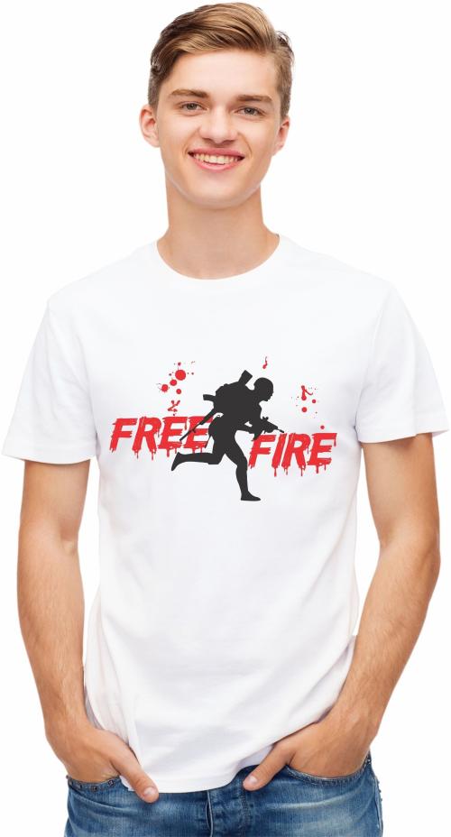 Uniplanet Store Men White Printed Pure Cotton Round Neck T-Shirt - L (URT-RUNNING-FREEFIRE-WHITE-21)
