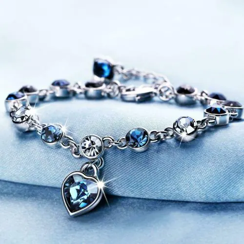 University Trendz Alloy Crystal Rhodium Charm Bracelet for Girls