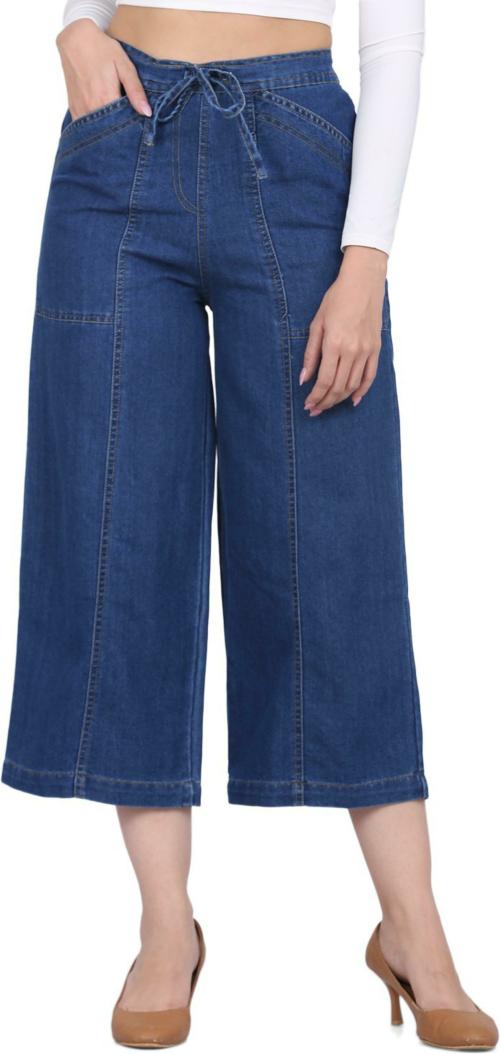 Ramp Bottoms Women Blue Solid Denim Palazzo (36)