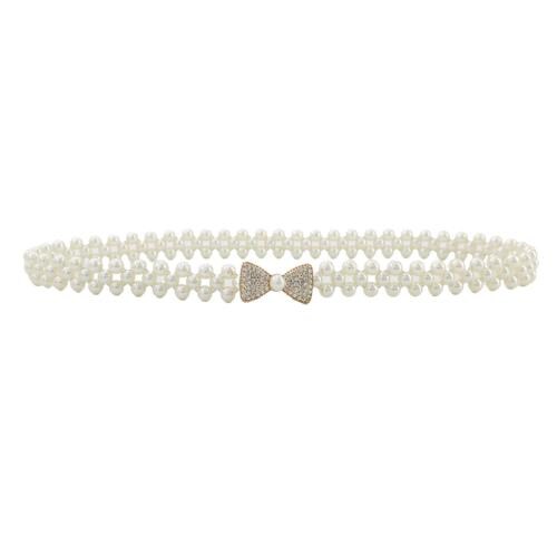 REDHORNSFloral Design Women's Elastic Waist Belt For Dresses - White-1/Bow Design