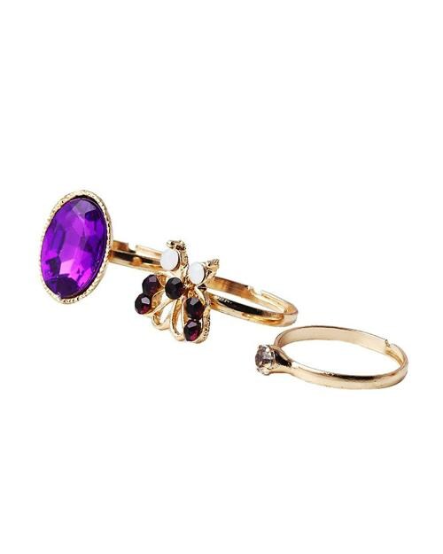 Young & Forever Fancy Elite Gold Purple Crystal Multicolor Cubic Zirconia midi Knuckle Butterfly Decorated Stack Rings For Women Latest Ring For Girls Fashion Jewelry (Pack of 3)