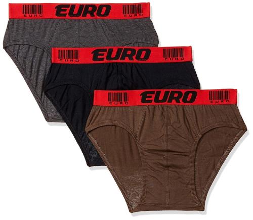 EURO Men Assorted Solid 100% Cotton Pack of 3 Briefs