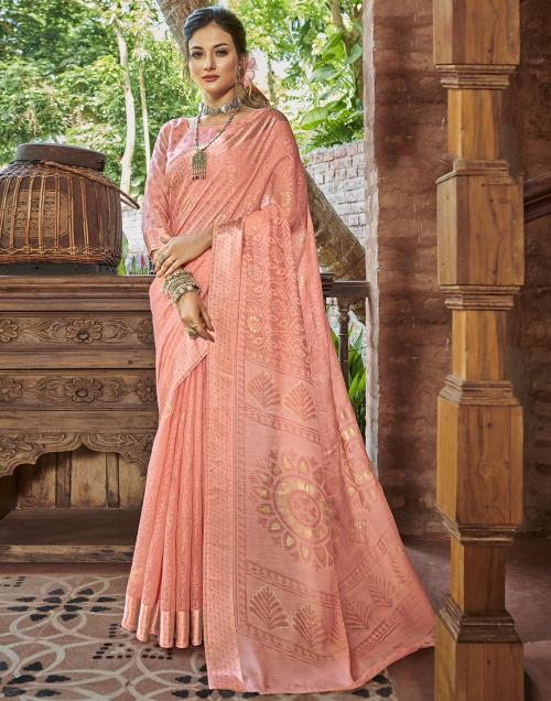 Satrani Brasso Orange Color Brasso Saree with Blouse piece | sarees for Women| saree | sarees