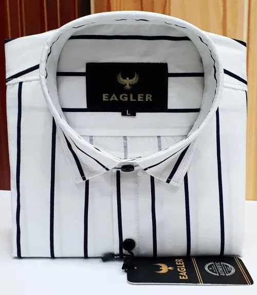 Eagler Men's Casual Cotton White Lining Shirt